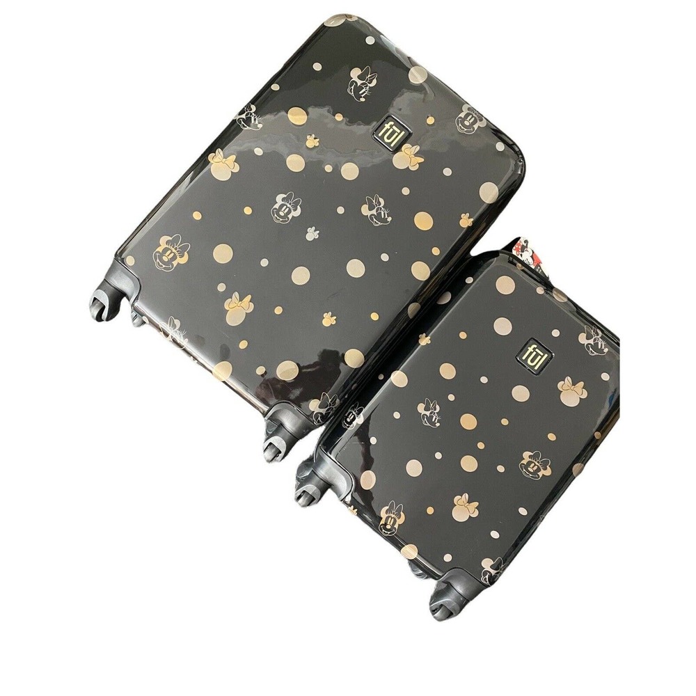FUL Disney MINNIE Mouse Blk Rose GoldHard Suitcase Luggage Set 25”21" NWT! -RARE